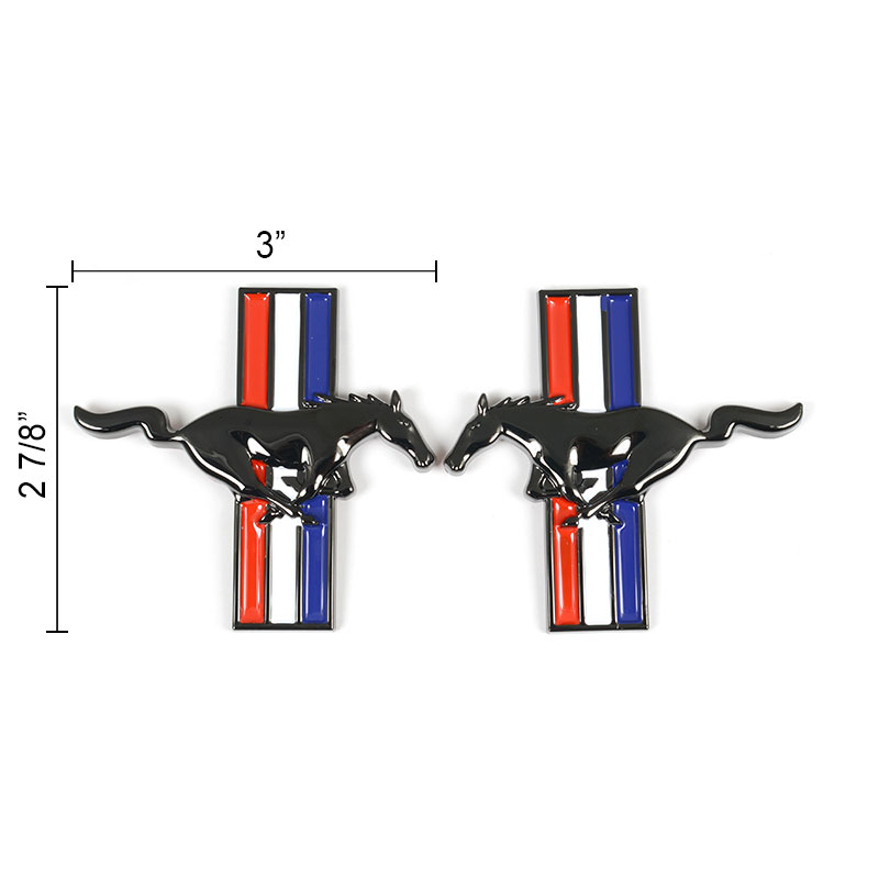 1994 1995 1996 1997 1998 1999 2000 2001 2002 2003 2004 Mustang Fender Running Horse Emblem Pair Black Chrome