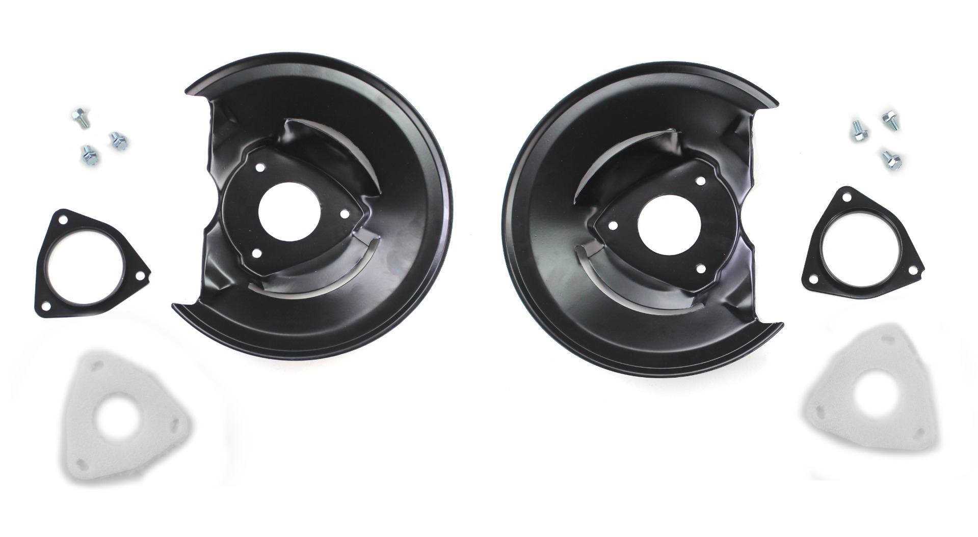 1968 1969 1970 1971 1972 1973 Mustang Front Disc Brake Dust Shield Pair with Retainers & Gaskets - New